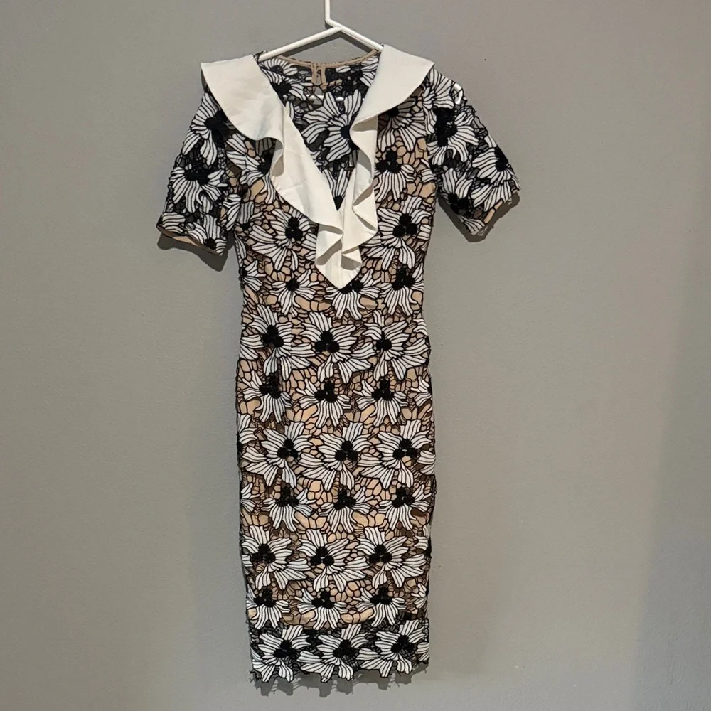 KEEPSAKE the Label Black and White Floral Midi Dress